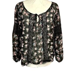 VTG Floral Peasant Blouse Womens M Lightweight Feminine Sheer Cottagecore Rose